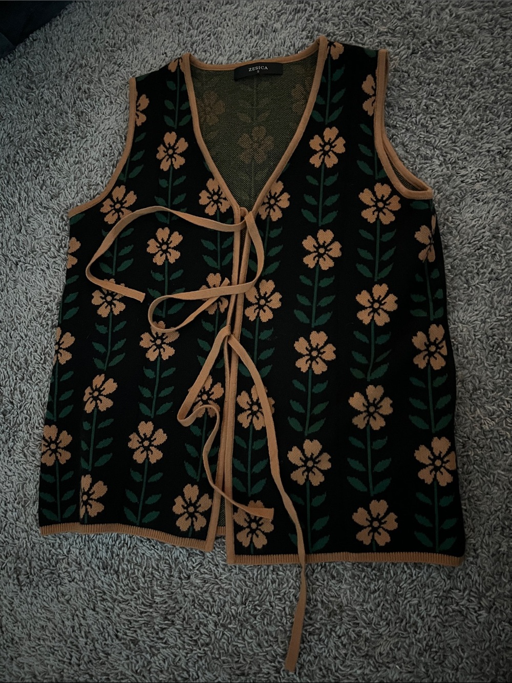 Boho Floral Knit Tie-Front Vest